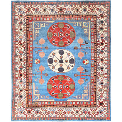 Tribal & Geometric Wool Hand Knotted Rug Blue Ivory 9.1X11.9 -O085596