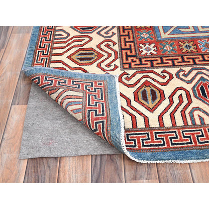 Tribal & Geometric Wool Hand Knotted Rug Blue Ivory 9.1X11.9 -O085596