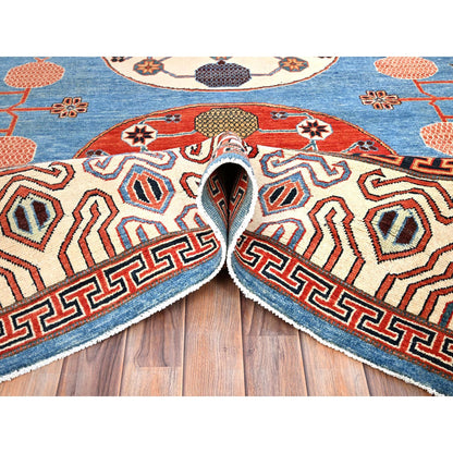 Tribal & Geometric Wool Hand Knotted Rug Blue Ivory 9.1X11.9 -O085596