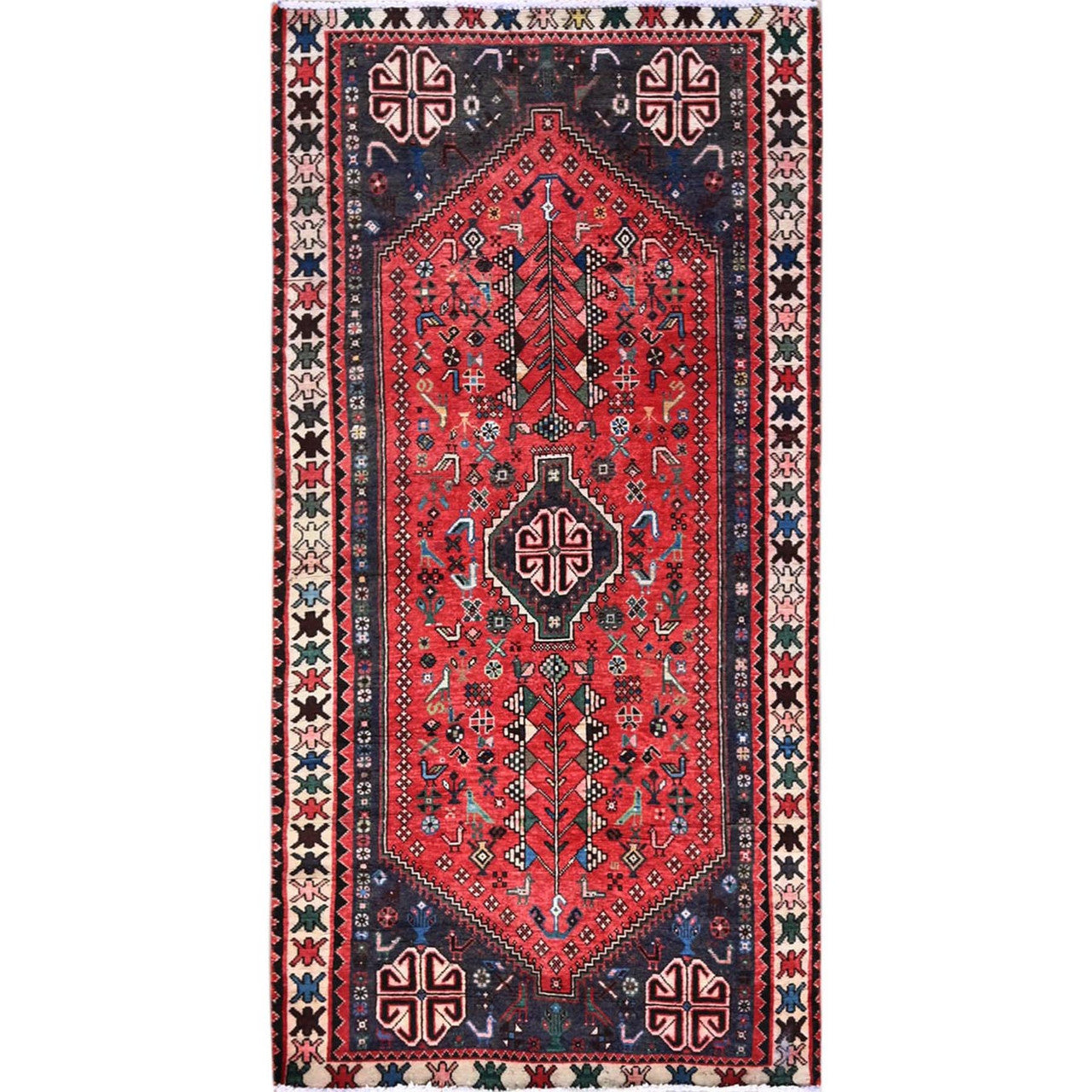 Overdyed & Vintage Wool Hand Knotted Rug Red 3.1x6.5 -O0855
