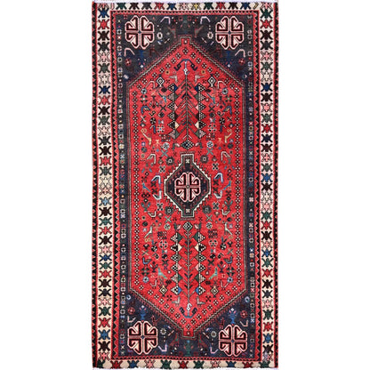 Overdyed & Vintage Wool Hand Knotted Rug Red 3.1x6.5 -O0855