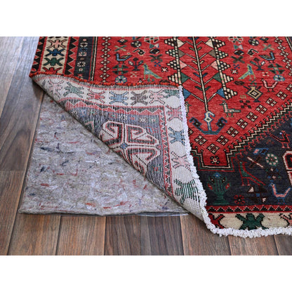 Overdyed & Vintage Wool Hand Knotted Rug Red 3.1x6.5 -O0855