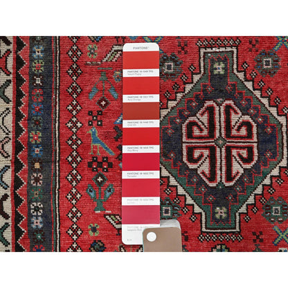 Overdyed & Vintage Wool Hand Knotted Rug Red 3.1x6.5 -O0855