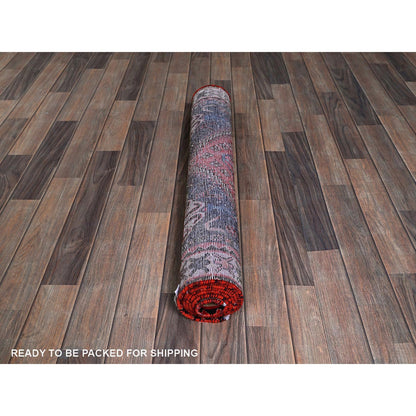 Overdyed & Vintage Wool Hand Knotted Rug Red 3.1x6.5 -O0855