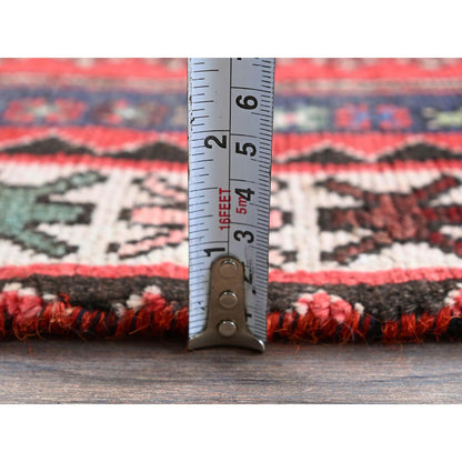 Overdyed & Vintage Wool Hand Knotted Rug Red 3.1x6.5 -O0855