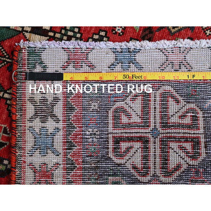 Overdyed & Vintage Wool Hand Knotted Rug Red 3.1x6.5 -O0855