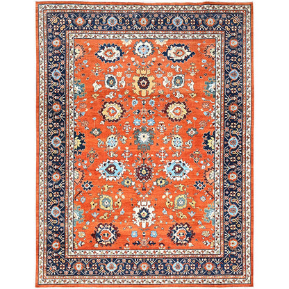Heriz Wool Hand Knotted Rug Orange Blue 9.0X11.9 -O085609