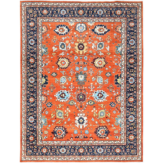 Heriz Wool Hand Knotted Rug Orange Blue 9.0X11.9 -O085609
