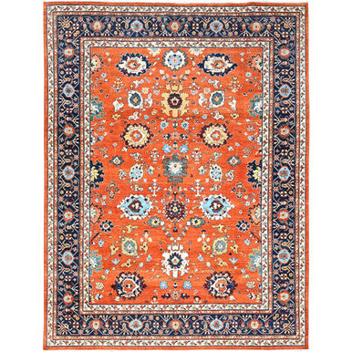 Heriz Wool Hand Knotted Rug Orange Blue 9.0X11.9 -O085609