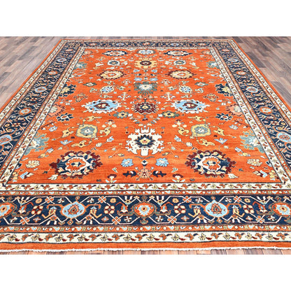 Heriz Wool Hand Knotted Rug Orange Blue 9.0X11.9 -O085609
