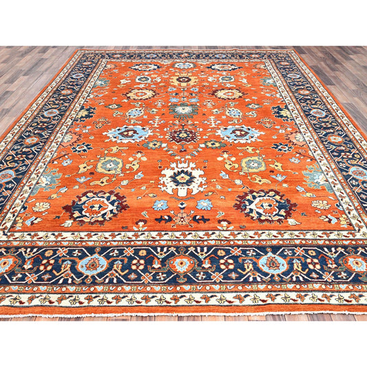 Heriz Wool Hand Knotted Rug Orange Blue 9.0X11.9 -O085609