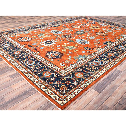 Heriz Wool Hand Knotted Rug Orange Blue 9.0X11.9 -O085609