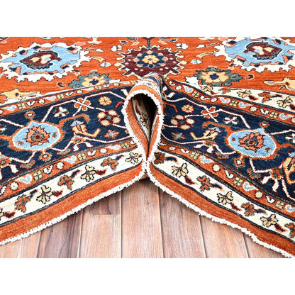 Heriz Wool Hand Knotted Rug Orange Blue 9.0X11.9 -O085609