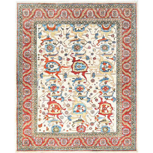 Heriz Wool Hand Knotted Rug Ivory Red 8.1X9.9 -O085615