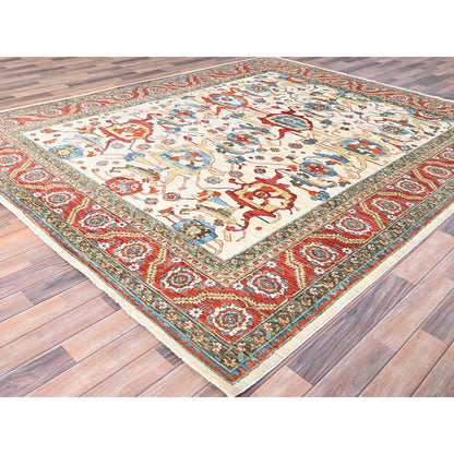 Heriz Wool Hand Knotted Rug Ivory Red 8.1X9.9 -O085615