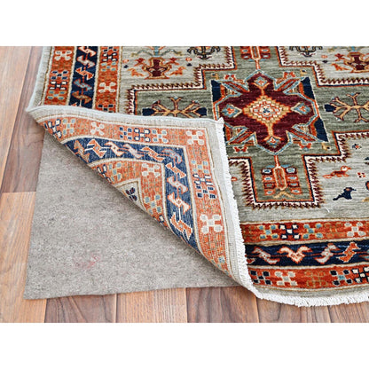 Tribal & Geometric Wool Hand Knotted Rug Ivory Blue 2.8X9.4 -O085618