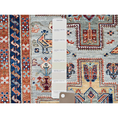 Tribal & Geometric Wool Hand Knotted Rug Ivory Blue 2.8X9.4 -O085618