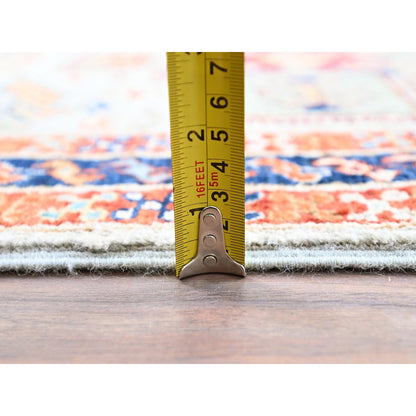 Tribal & Geometric Wool Hand Knotted Rug Ivory Blue 2.8X9.4 -O085618