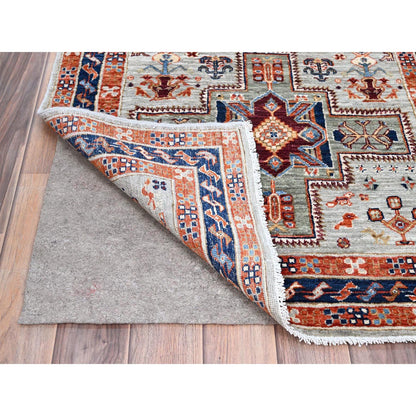 Tribal & Geometric Wool Hand Knotted Rug Ivory Blue 2.7X11.0 -O085622