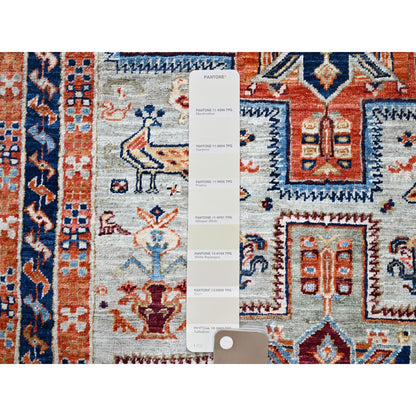 Tribal & Geometric Wool Hand Knotted Rug Ivory Blue 2.7X11.0 -O085622