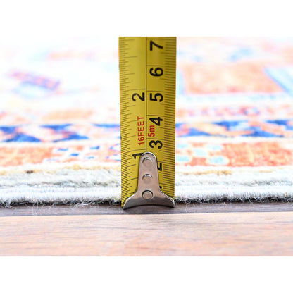 Tribal & Geometric Wool Hand Knotted Rug Ivory Blue 2.7X11.0 -O085622