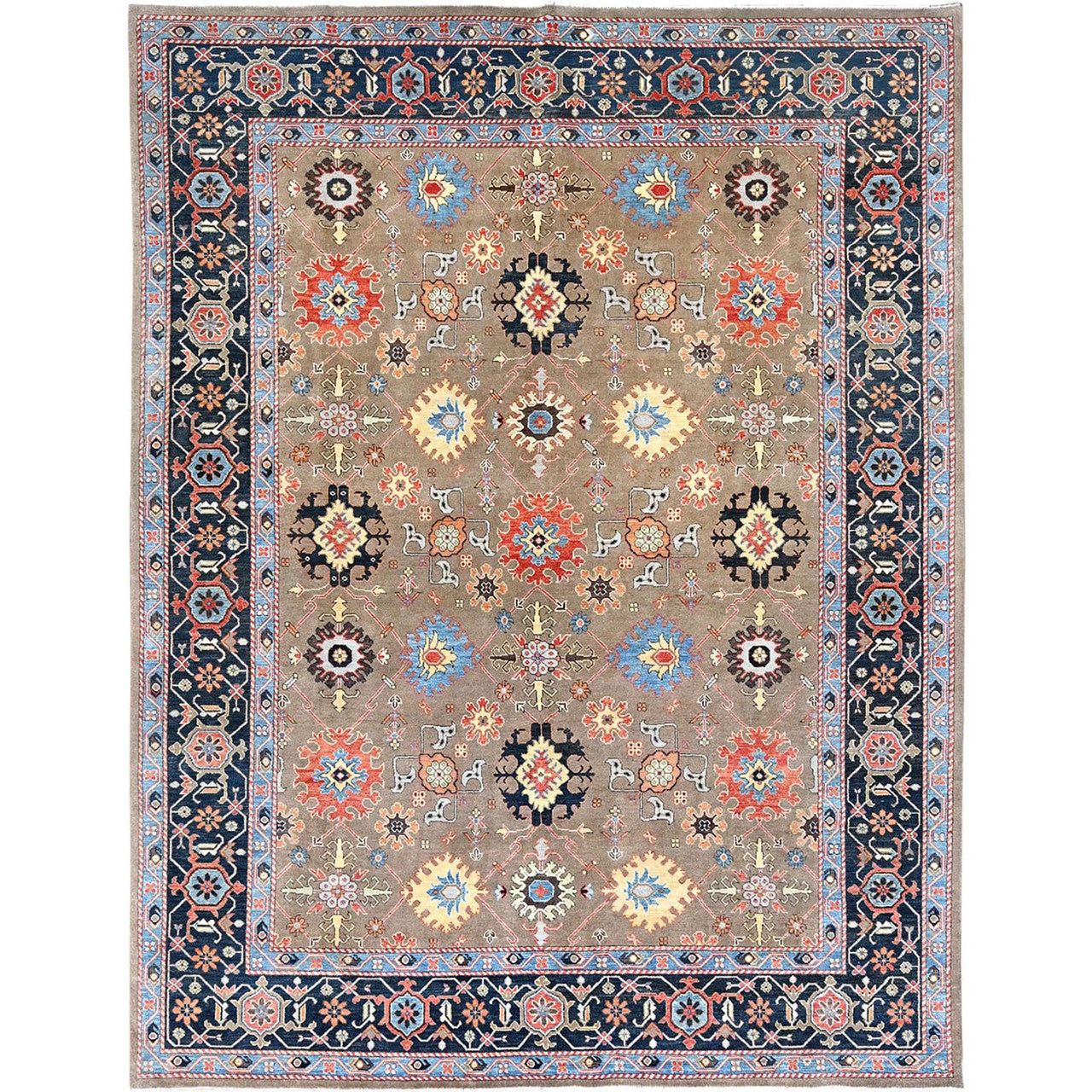 Brown 9'0" x 11'9" Heriz Hand knotted Wool Rug -O085634