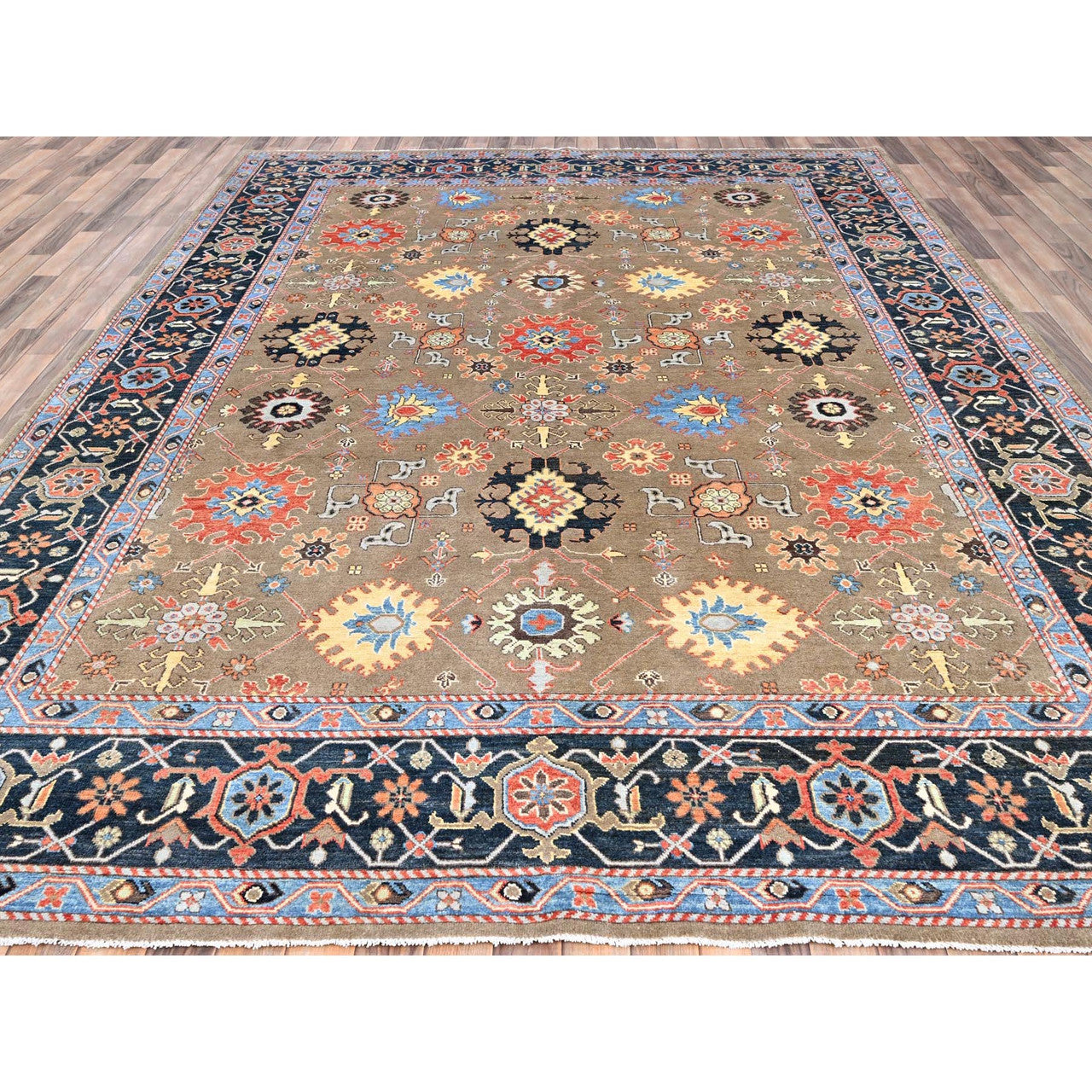 Brown 9'0" x 11'9" Heriz Hand knotted Wool Rug -O085634
