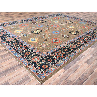 Heriz Wool Hand Knotted Rug Brown Blue 9.0X11.9 -O085634