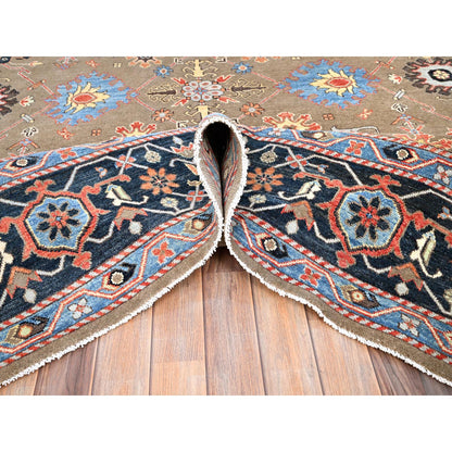 Heriz Wool Hand Knotted Rug Brown Blue 9.0X11.9 -O085634