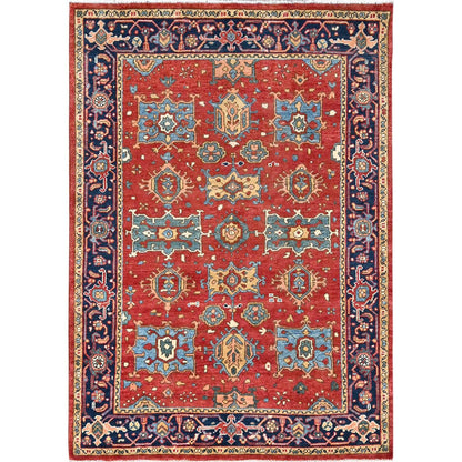 Heriz Wool Hand Knotted Rug Red Blue 4.0X5.7 -O085639