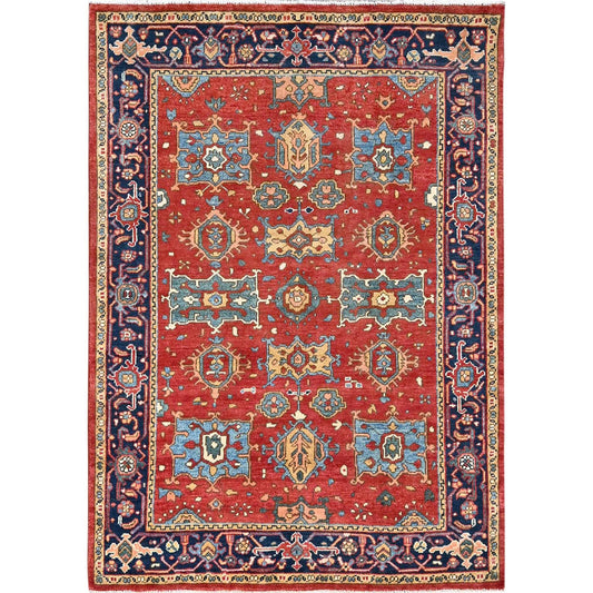 Heriz Wool Hand Knotted Rug Red Blue 4.0X5.7 -O085639
