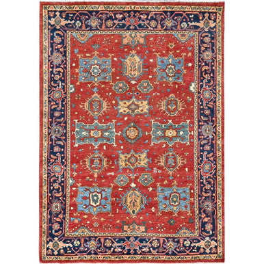 Heriz Wool Hand Knotted Rug Red Blue 4.0X5.7 -O085639
