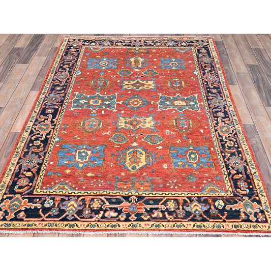 Heriz Wool Hand Knotted Rug Red Blue 3.10X5.7 -O085640