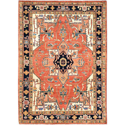 Heriz Wool Hand Knotted Rug Orange Blue 4.1X5.9 -O085642