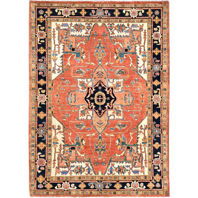 Heriz Wool Hand Knotted Rug Orange Blue 4.1X5.9 -O085642