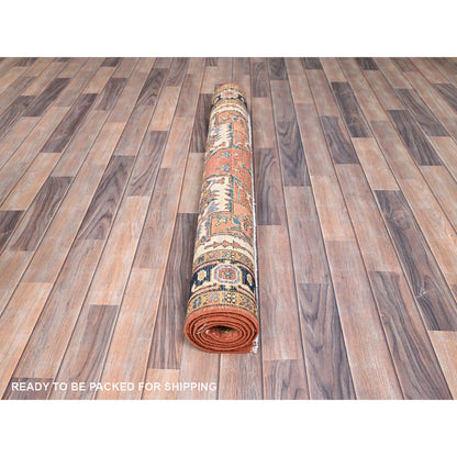 Heriz Wool Hand Knotted Rug Orange Blue 4.1X5.9 -O085642