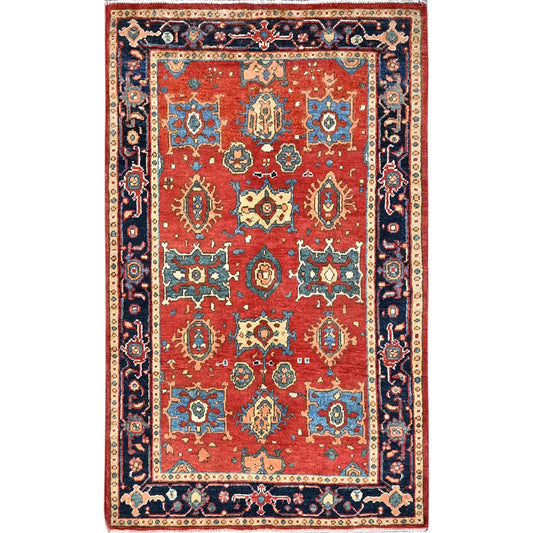Heriz Wool Hand Knotted Rug Red Blue 3.0X4.10 -O085644