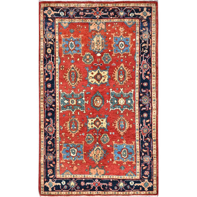 Heriz Wool Hand Knotted Rug Red Blue 3.0X4.10 -O085644