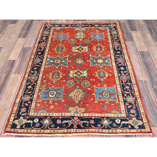 Heriz Wool Hand Knotted Rug Red Blue 3.0X4.10 -O085644