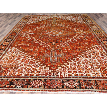 Heriz Worn Wool Hand Knotted Rug Orange Black 10.2X13.0 -O085656