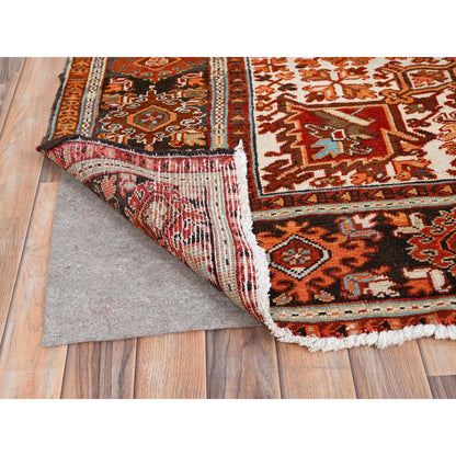 Heriz Worn Wool Hand Knotted Rug Orange Black 10.2X13.0 -O085656