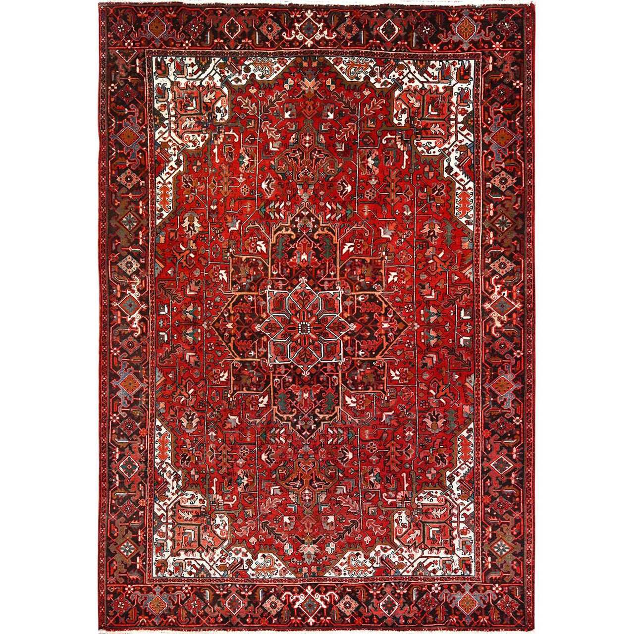 Red 7'7" x 11'0" Heriz Worn Hand knotted Wool Rug - Sku: O085659