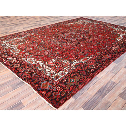 Heriz Worn Wool Hand Knotted Rug Red Black 7.7X11.0 -O085659