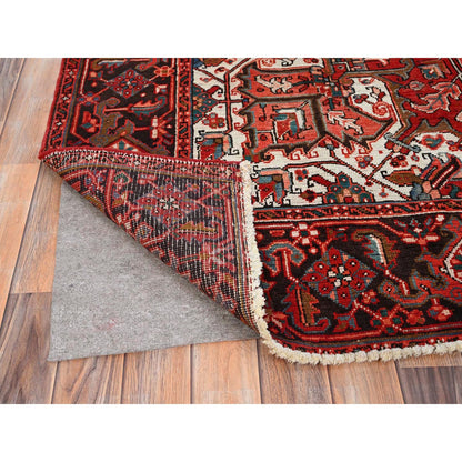 Heriz Worn Wool Hand Knotted Rug Red Black 7.7X11.0 -O085659