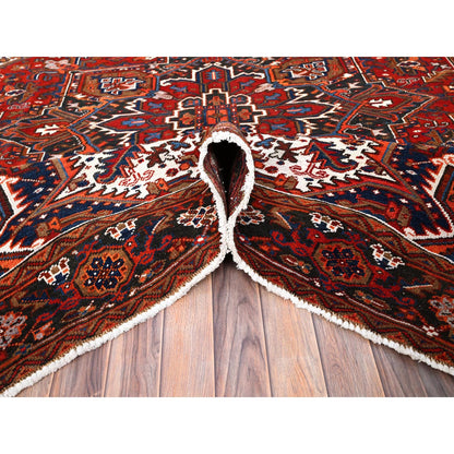 Heriz Worn Wool Hand Knotted Rug Red Black 7.5X8.10 -O085681