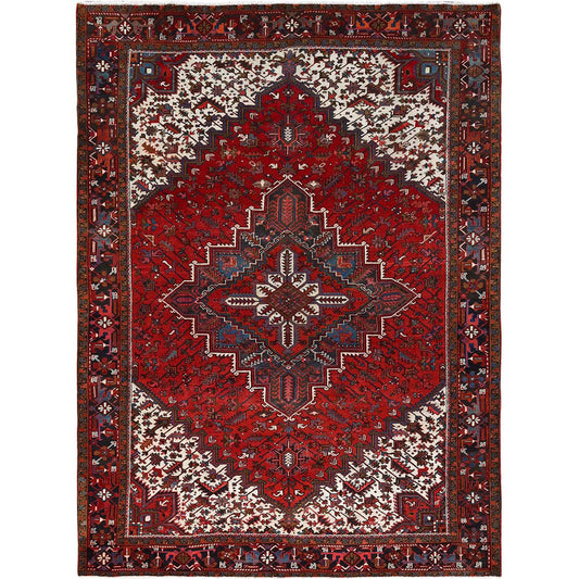 Heriz Worn Wool Hand Knotted Rug Red Black 9.9X13.3 -O085682
