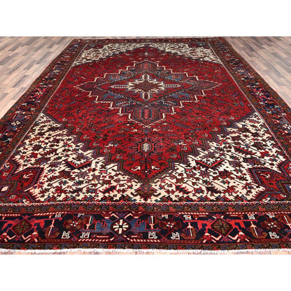 Heriz Worn Wool Hand Knotted Rug Red Black 9.9X13.3 -O085682