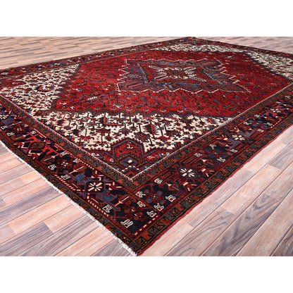 Heriz Worn Wool Hand Knotted Rug Red Black 9.9X13.3 -O085682