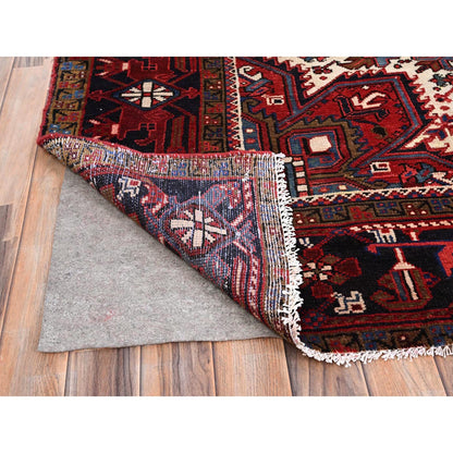 Heriz Worn Wool Hand Knotted Rug Red Black 9.9X13.3 -O085682