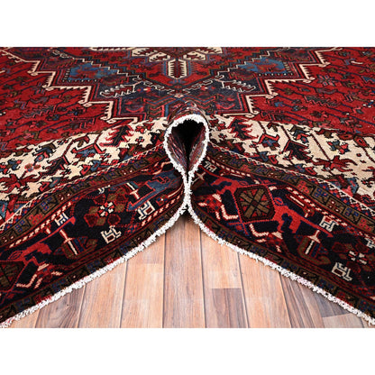 Heriz Worn Wool Hand Knotted Rug Red Black 9.9X13.3 -O085682